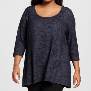 Catherines Women’s 2X (22/24W) Navy Heather Top 3/4 Sleeve Stretch Cotton Blend
